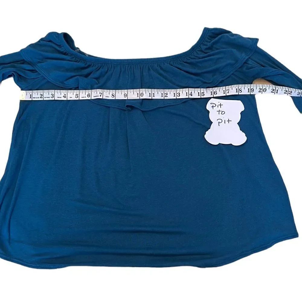 Mind Code beautiful teal top worn on/off shoulders w/ pants skirts jeans shorts